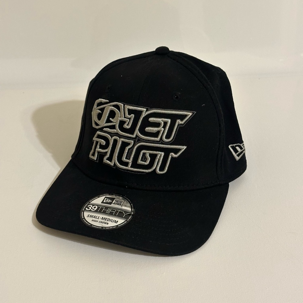 New Era Black Cap with Silver "Jet Pilot" Embroidery